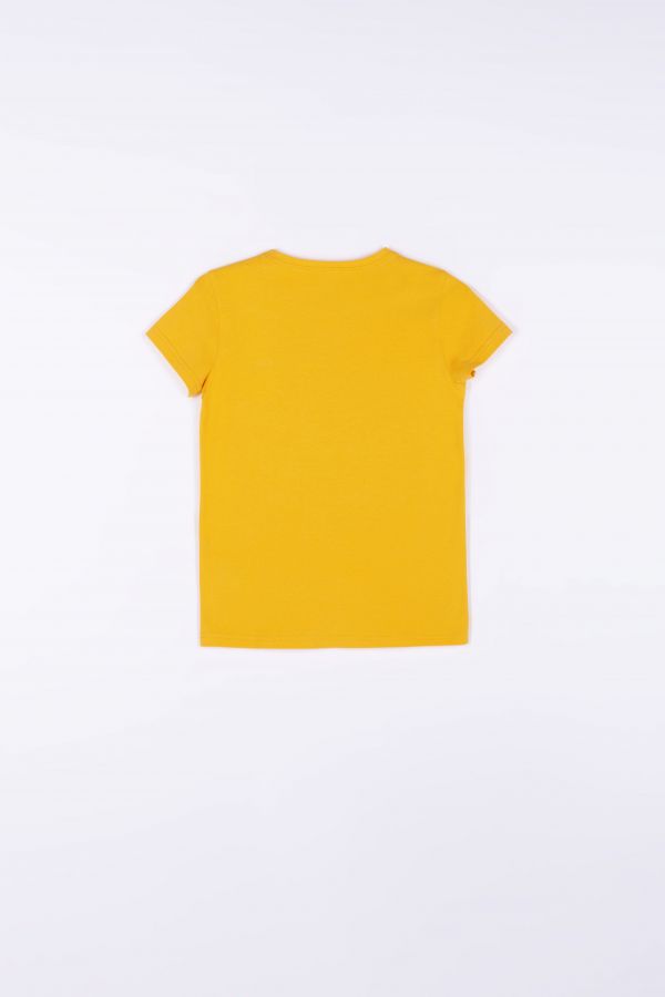 Tričko s krátkým rukávem žluté barvy s metalízovým nápisem 2159826
