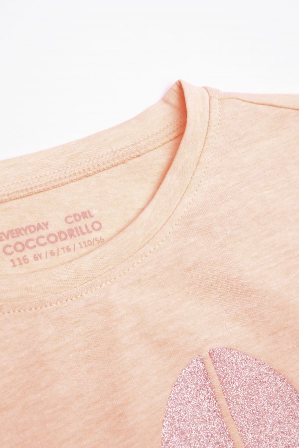 Tričko s krátkým rukávem růžové s brokátovým potiskem na přední straně 2159892