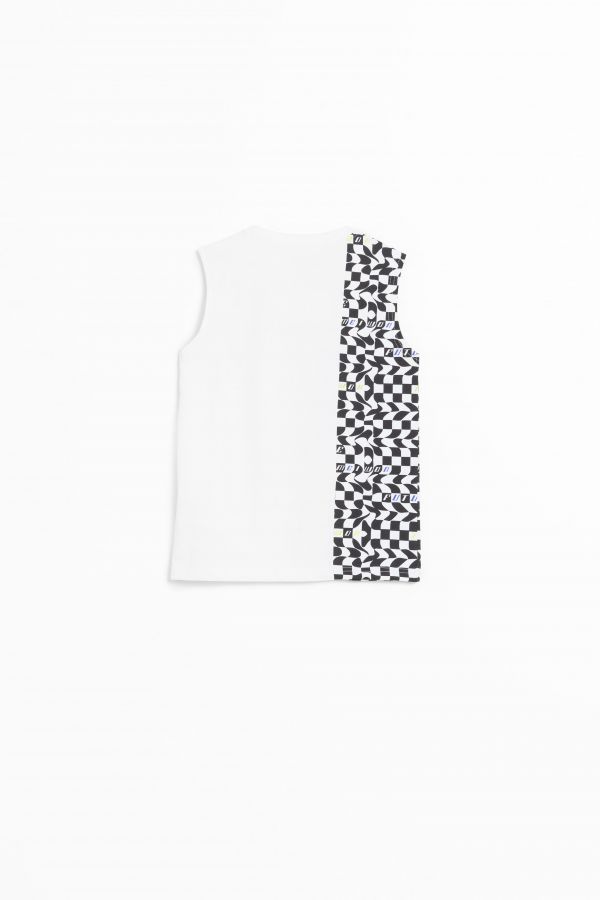 Tričko bez rukávů bílé s geometrickým potiskem na boku 2160028