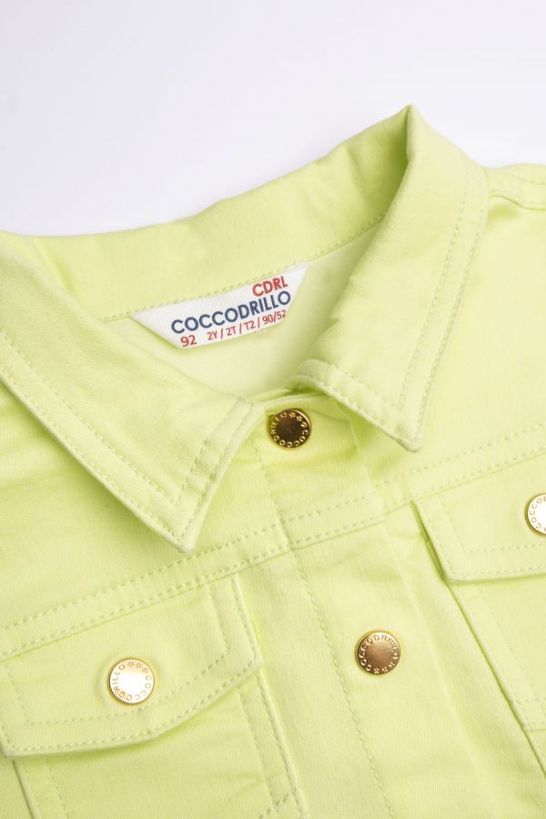 Džínová bunda pastelově zelené barvy s aplikací na zádech 2160268