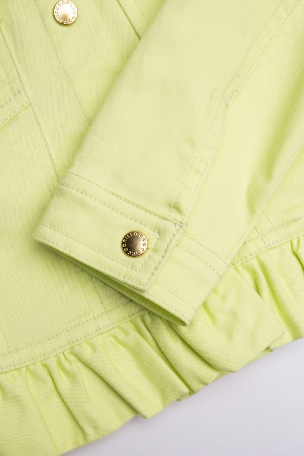 Džínová bunda pastelově zelené barvy s aplikací na zádech 2160270