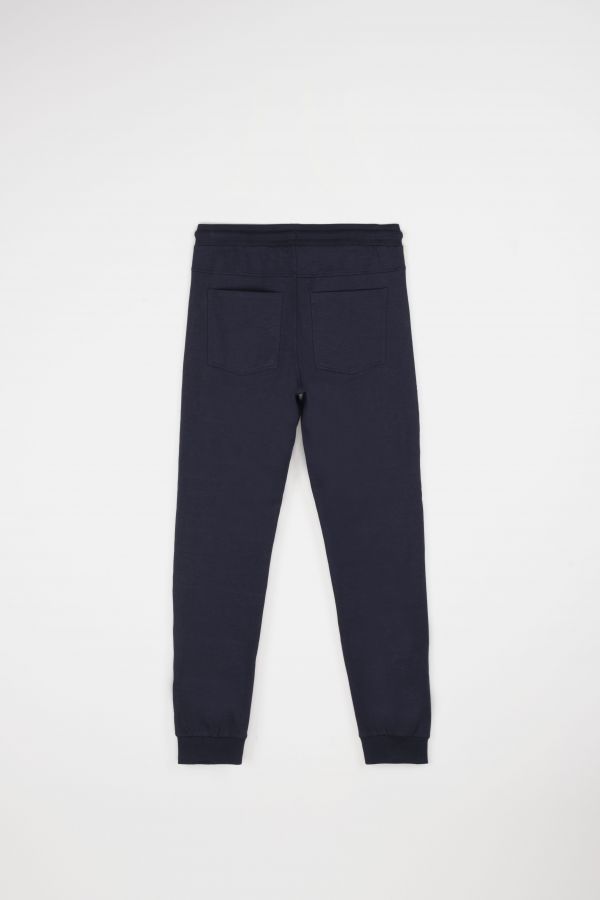 Teplákové kalhoty tmavě modré s vázáním v pase, střih regular 2111564