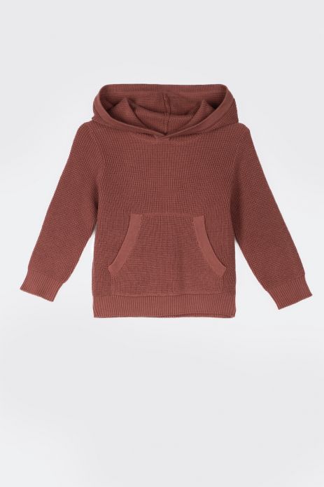 Pletený svetr růžové s kapucí