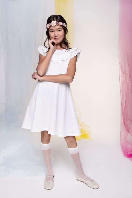 Látkové šaty  bílá s volánkem a bavlněnou podšívkou