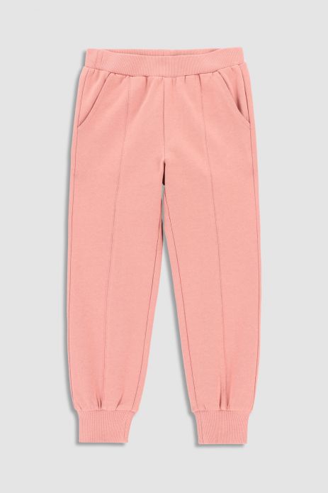 Teplákové kalhoty pudrově růžová s prošitím a kapsami