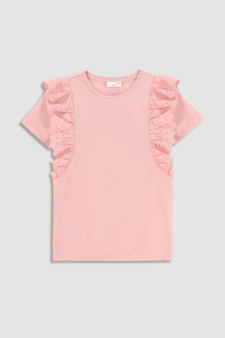 Tričko s krátkým rukávem  růžový s volánky 