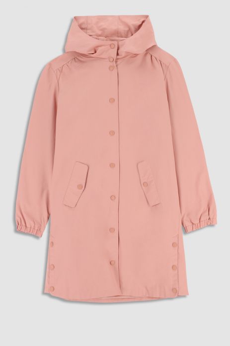 Kabát s podšívkou pudrově růžová s kapucí a reflexními prvky 2