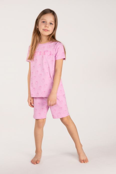 Dívčí pyžamo růžová bavlněné s krátkým rukávem