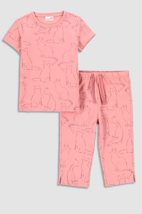 Dívčí pyžamo pudrově růžová bavlněné s krátkým rukávem  2