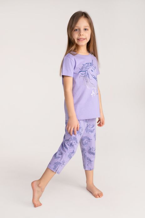Dívčí pyžamo fialová bavlněné s krátkým rukávem