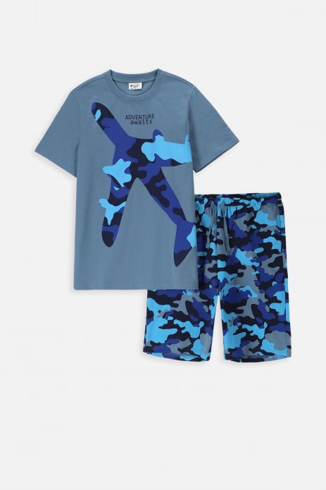 Chlapecké pyžamo modrá bavlněné s krátkým rukávem 
