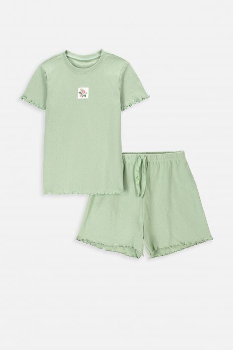 Dívčí pyžamo zelená bavlněné s krátkým rukávem 