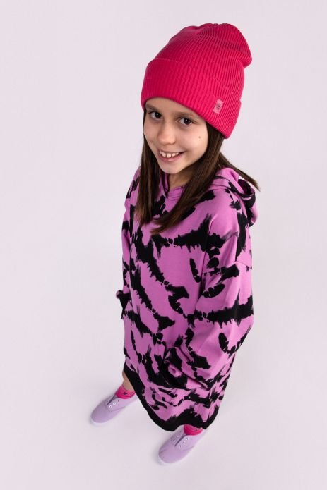Pleteninové šaty s dlouhým rukávem růžová teplákové klokaní s kapucí a vzorem tie dye