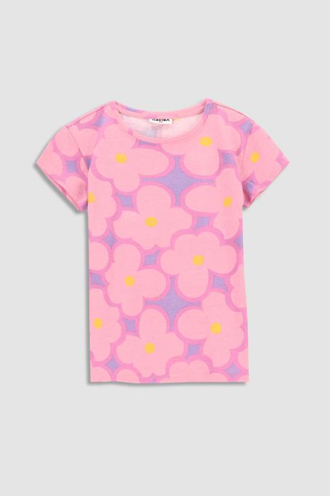 Tričko s krátkým rukávem v pudrově růžové barvě s květinovým potiskem 2