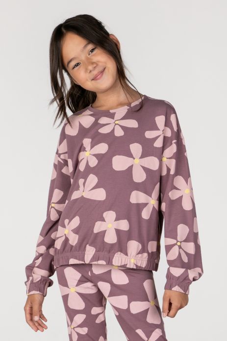 Tričko s dlouhým rukávem  fialový s květinovým potiskem