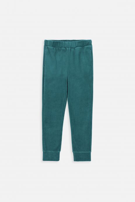 Teplákové kalhoty zelené hladká s kapsami