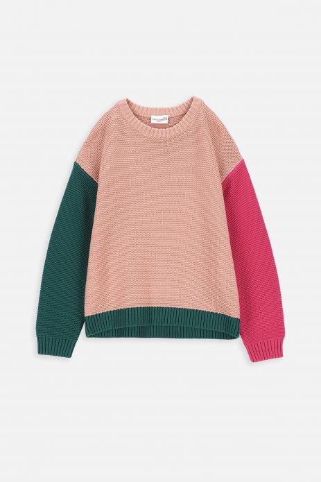 Pletený svetr pudrově růžová s barevnými rukávy