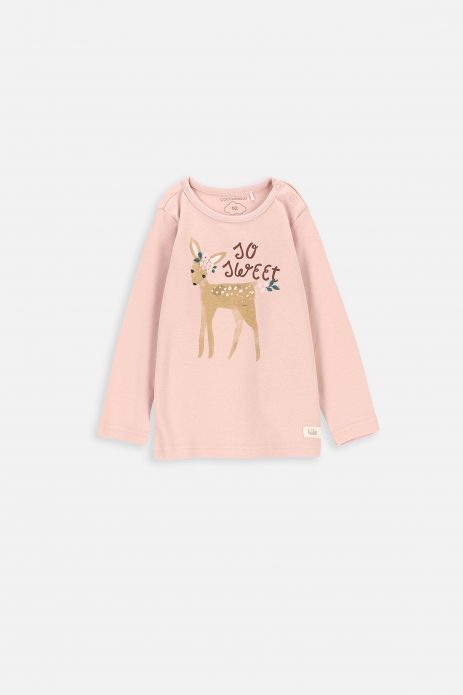 Bavlněné tričko růžový s potiskem jelena