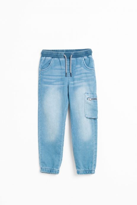 Džínové kalhoty s efektem seprání a stahovacími lemy JOGGER