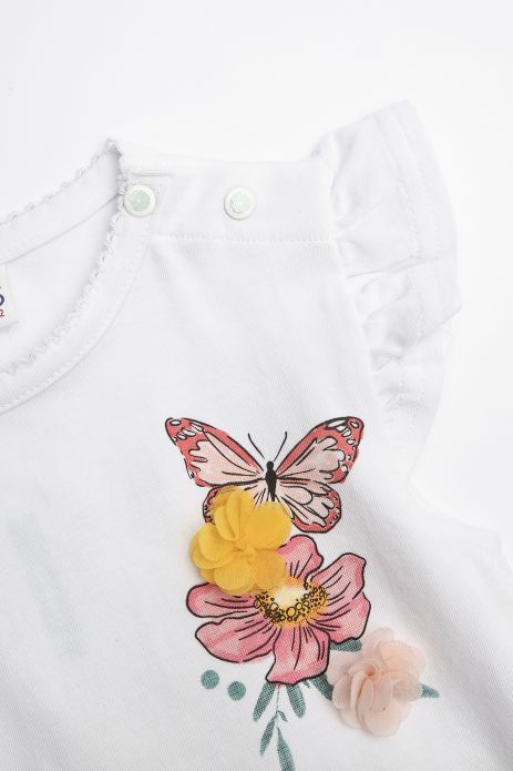 Tričko s krátkým rukávem bílé s tylovými květy 2