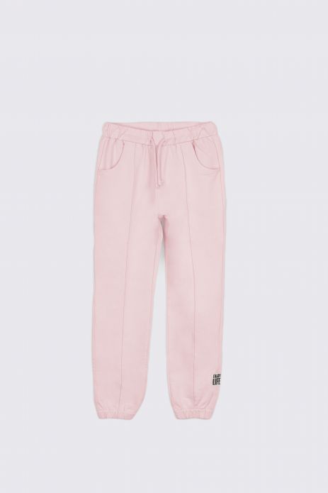 Látkové kalhoty růžové s vázáním v pase