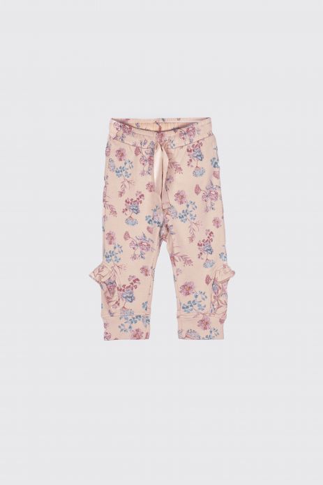 Teplákové kalhoty  růžové s motivem květinovým