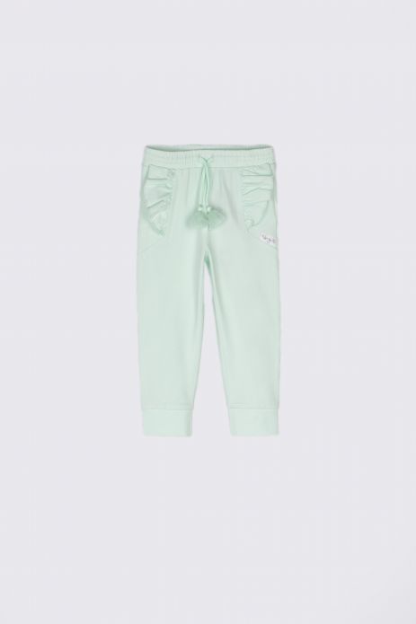 Teplákové kalhoty  pastelově zelené s volánky