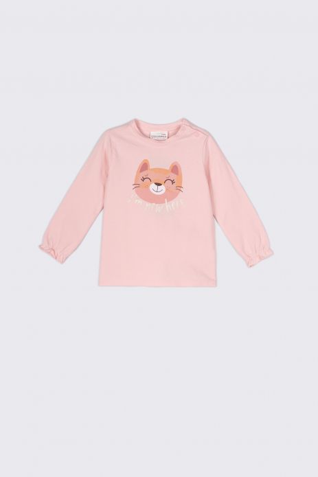 Tričko s dlouhým rukávem  růžové s kočičkou
