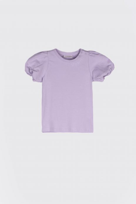 Tričko s krátkým rukávem  fialové s nabíranými rukávy