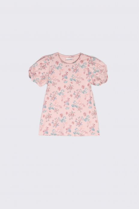Tričko s krátkým rukávem  růžové s motivem květinovým a nabíranými rukávy