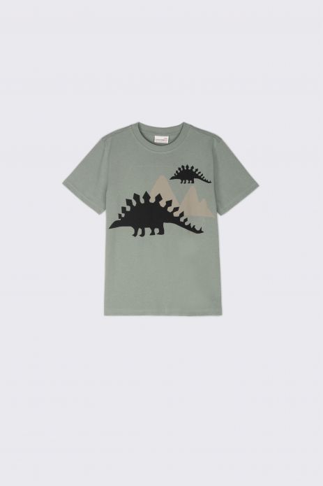 Tričko s krátkým rukávem  khaki s motivem dinosaura