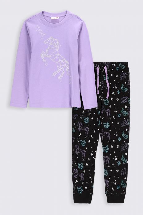 Dívčí pyžamo vícebarevná bavlněná  s dlouhým rukávem a potiskem svítícím ve tmě