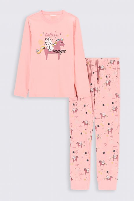 Dívčí pyžamo růžová bavlněné s dlouhým rukávem 2